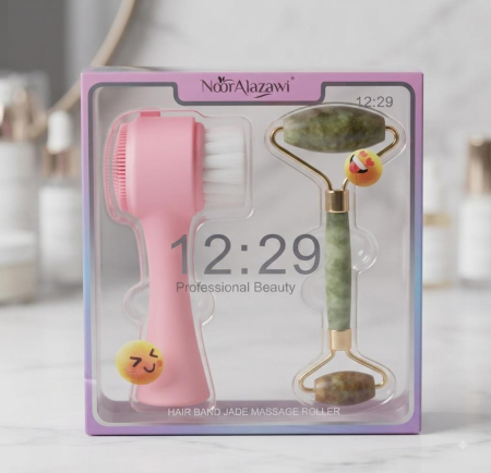 Set 2-în-1 pentru Îngrijirea Tenului: Perie Manuală de Curățare și Rolă de Masaj Facial