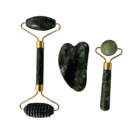 Set 3 piese pentru masaj facial din piatră naturală (Jad / Piatră Verde)