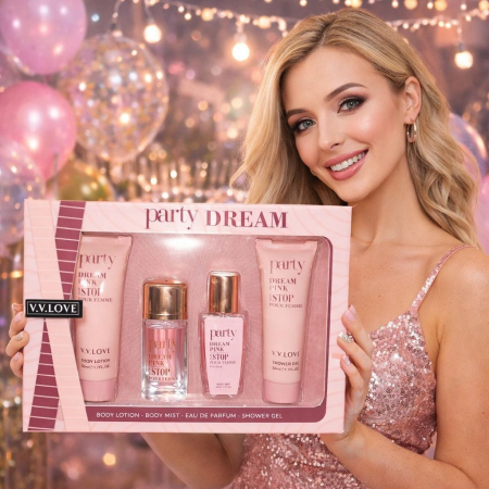PACHETE - Set cadou parfum 4 piese ambalaj roz elegant pentru femei