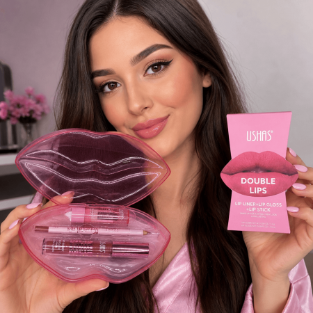 Set Machiaj Buze Ushas Double Lips  Cu Liner si Gloss Volum [1]