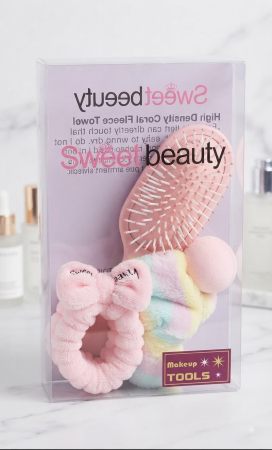 Set Sweet Beauty: Perie de Păr, Bentita și Burete Machiaj