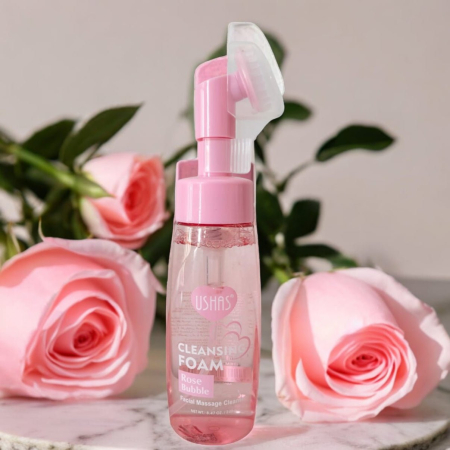 ACCESORII & MACHIAJ - Spumă Demachiantă USHAS Rose Bubble 240g | Trandafiri & Periuță Masaj