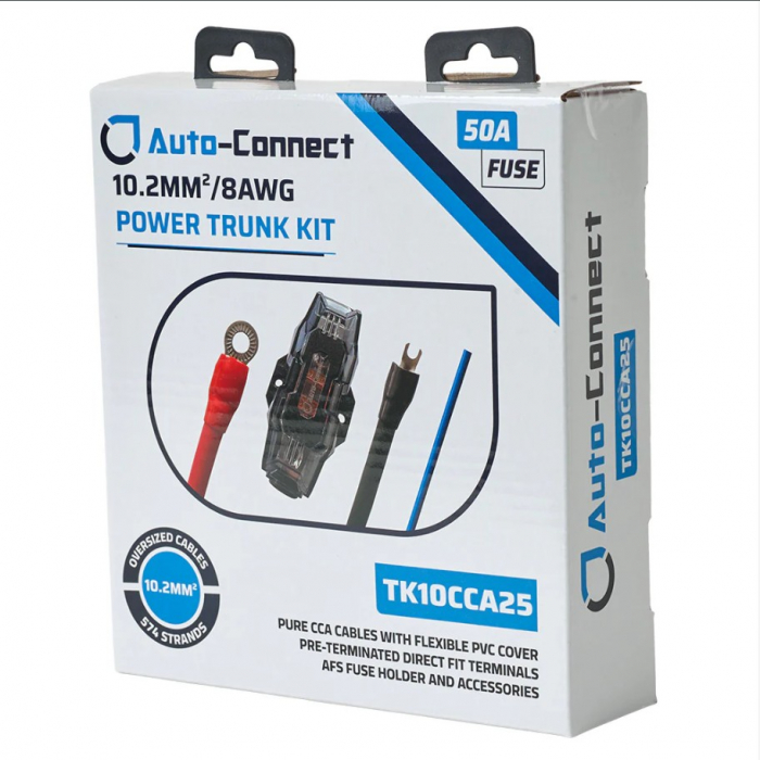 Kit de cabluri de alimentare amplificator pentru portbagaj Auto-Connect TK10CCA25 Pure CCA 10.2 mm² 8 AWG [2]