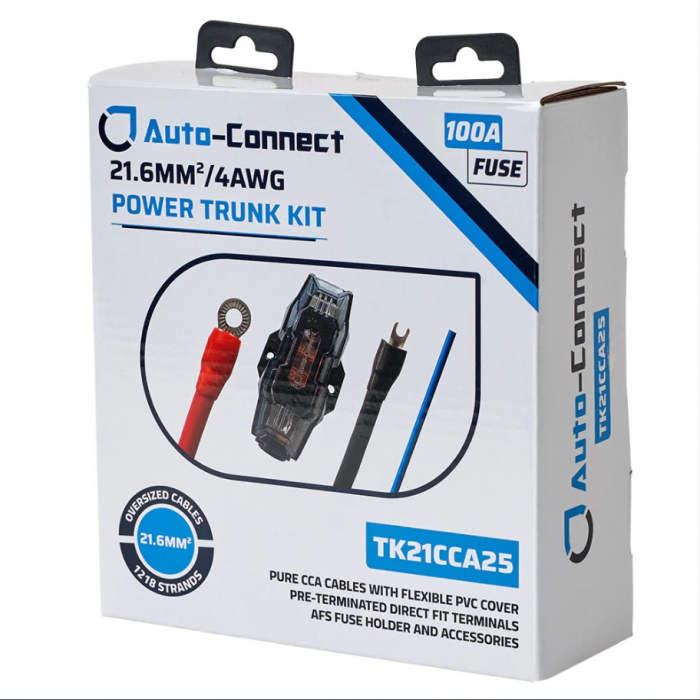 Kit de cabluri de alimentare amplificator pentru portbagaj Auto-Connect TK21CCA25 Pure CCA 21.6 mm² 4 AWG [2]