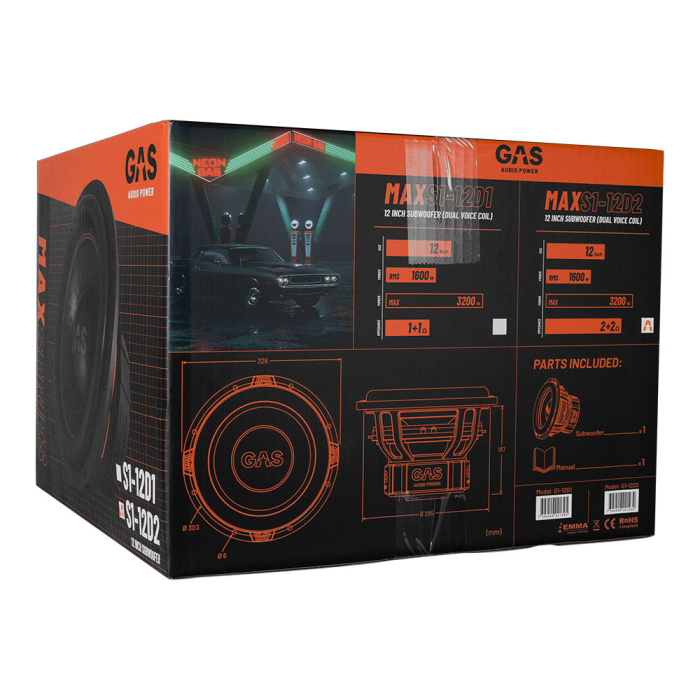 Subwoofer auto GAS MAX S1-12D2 12 inch 1600W 2 Ohm [9]