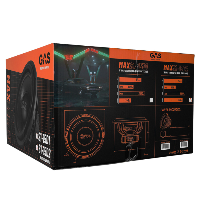 Subwoofer auto GAS MAX S1-15D2 15 inch 1600W 2 Ohm [9]