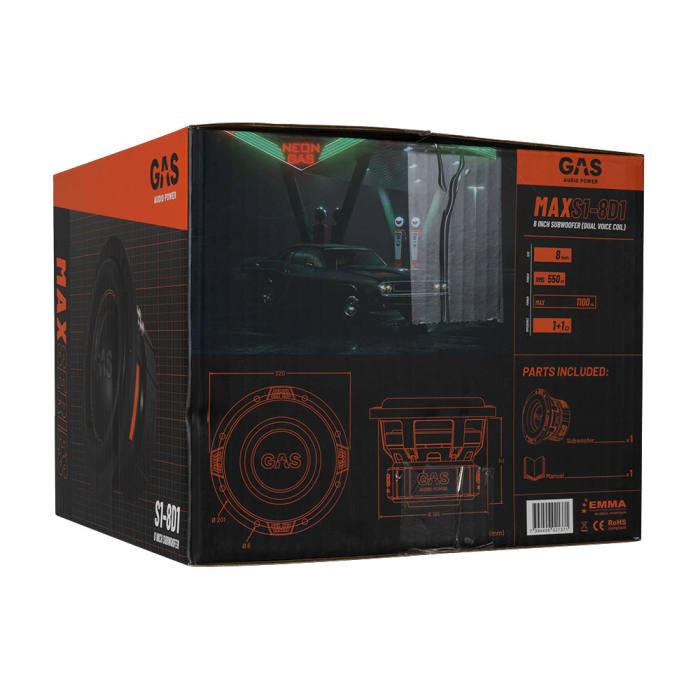 Subwoofer auto GAS MAX S1-8D1 8 inch 550W 1 Ohm [9]