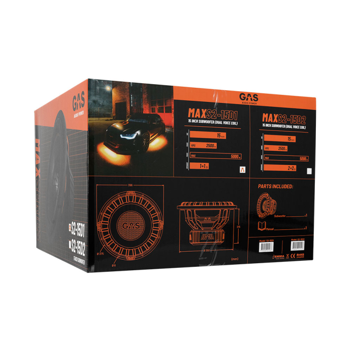 Subwoofer auto GAS MAX S2-15D1 15 inch 2500W 1 Ohm [8]