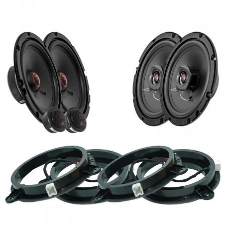 Pachete dedicate - Pachet difuzoare auto Renault 4 usi Bass Habit componente si coaxiale 16.5cm 60W cu inele si cabluri adaptor