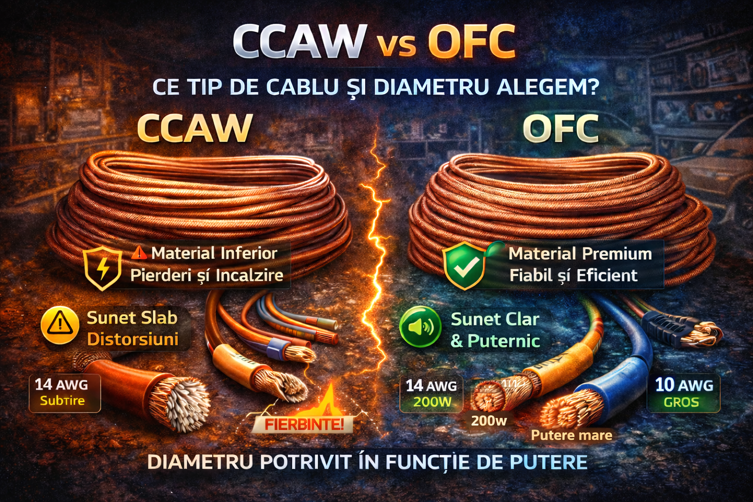 CCAW vs OFC – ce tip de cablu audio să alegi și de ce contează grosimea