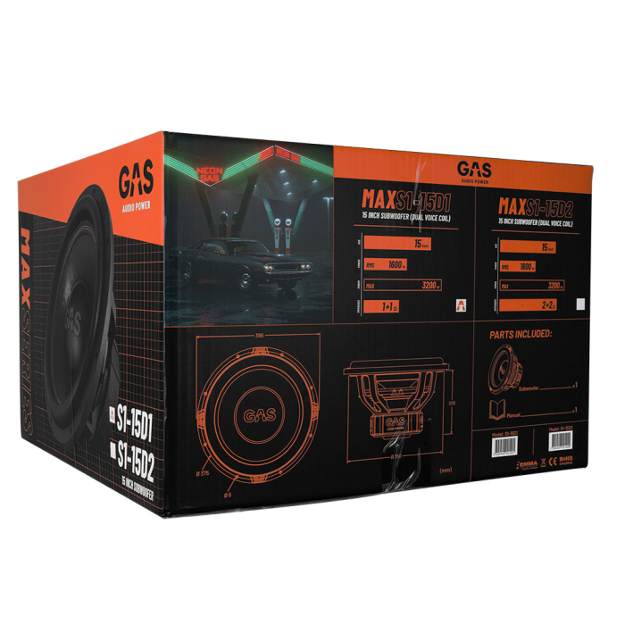 Subwoofer auto GAS MAX S1-15D1 15 inch 1600W 1 Ohm [9]