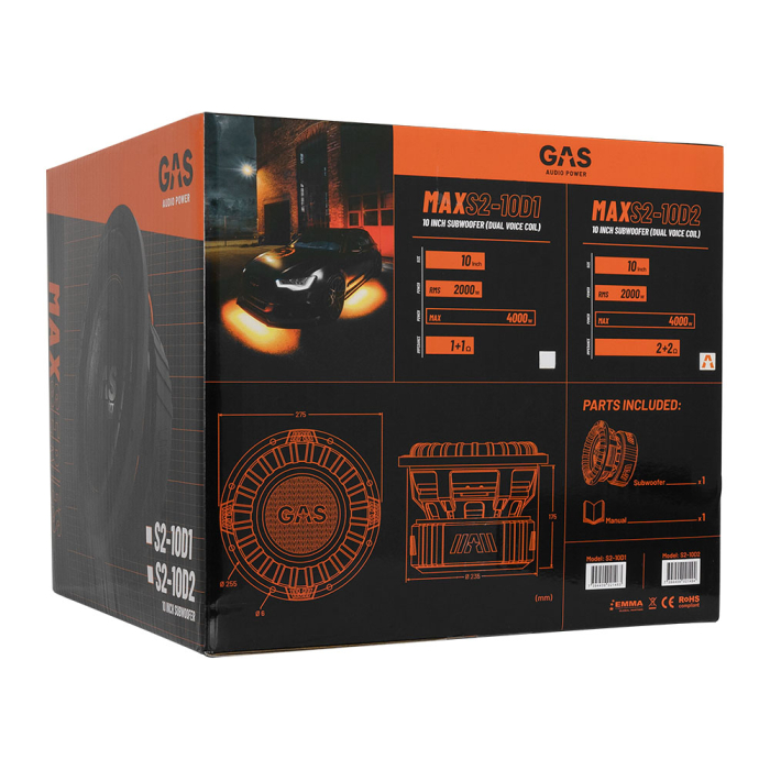 Subwoofer auto GAS MAX S2-10D2 10 inch 2000W 2 Ohm [8]