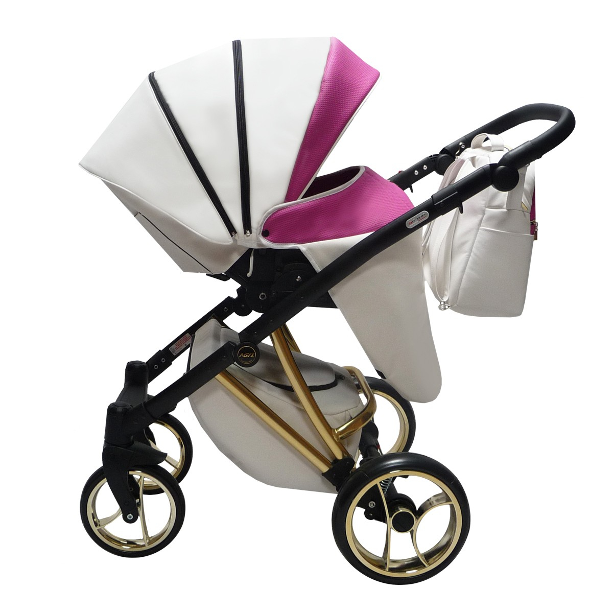 Cărucior 4 în 1 Sojan Agix Extra Alb și Fucsia cu Detalii Aurii [2]