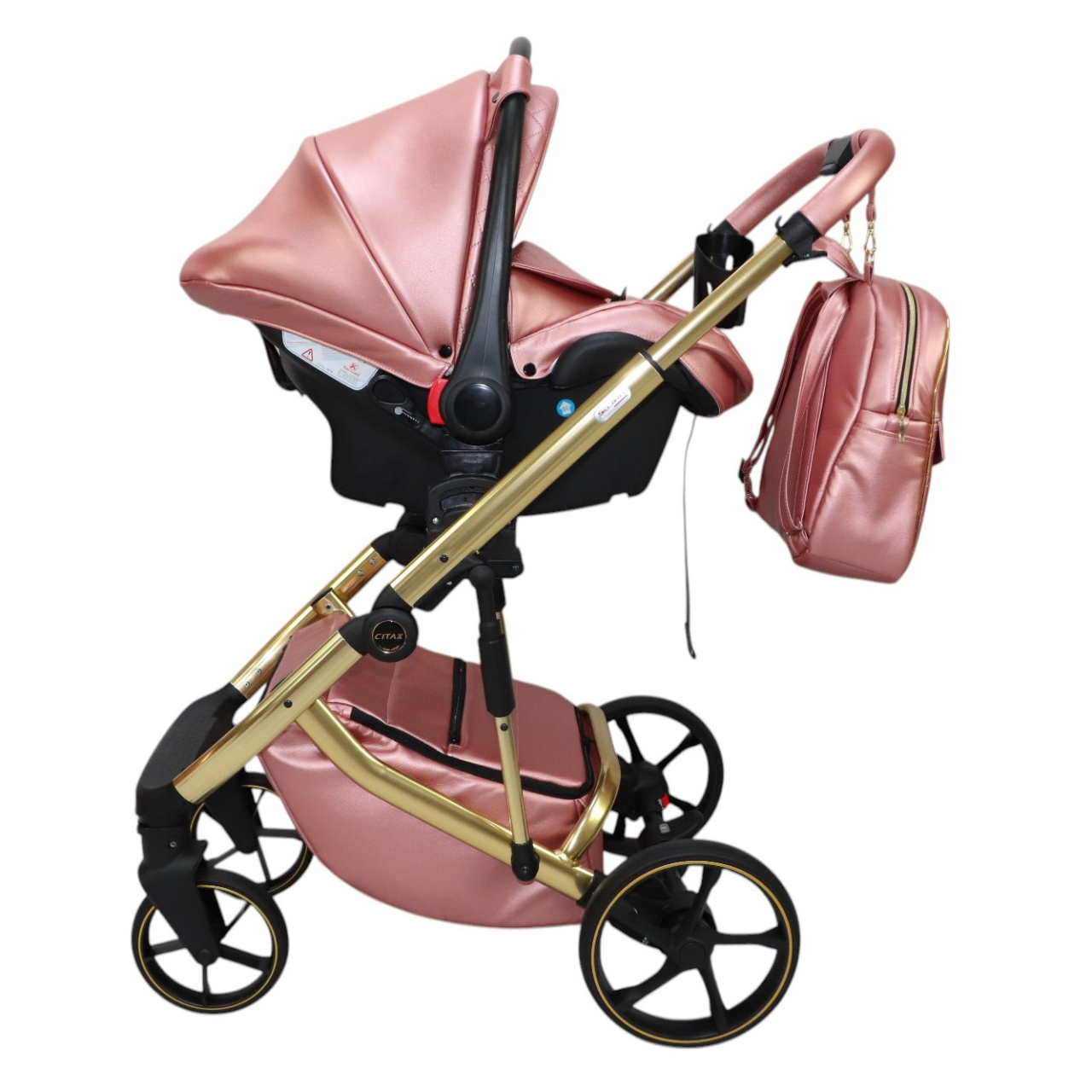 Cărucior 4 în 1 Sojan Citax Exclusive Roz Rose Gold cu Detalii Aurii [5]