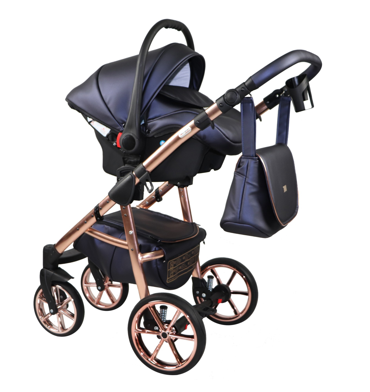 Cărucior 4 în 1 Sojan Mami Exclusive Bleumarin cu Detalii Rose Gold [3]