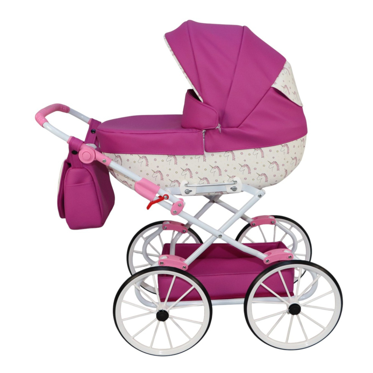 Cărucior pentru Păpuși Sojan Classic Fucsia cu Imprimeu Delicat [4]