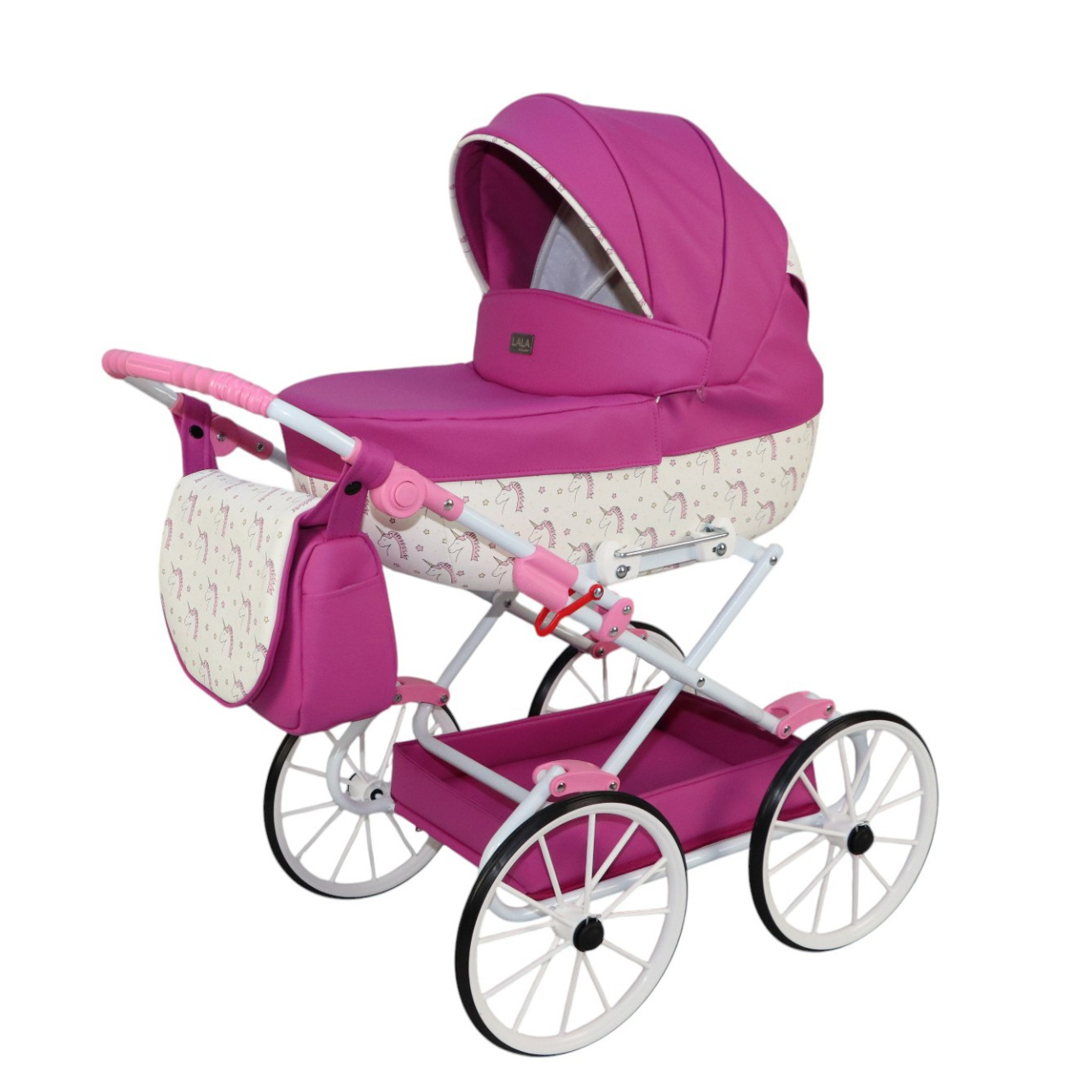 Cărucior pentru Păpuși Sojan Classic Fucsia cu Imprimeu Delicat [3]