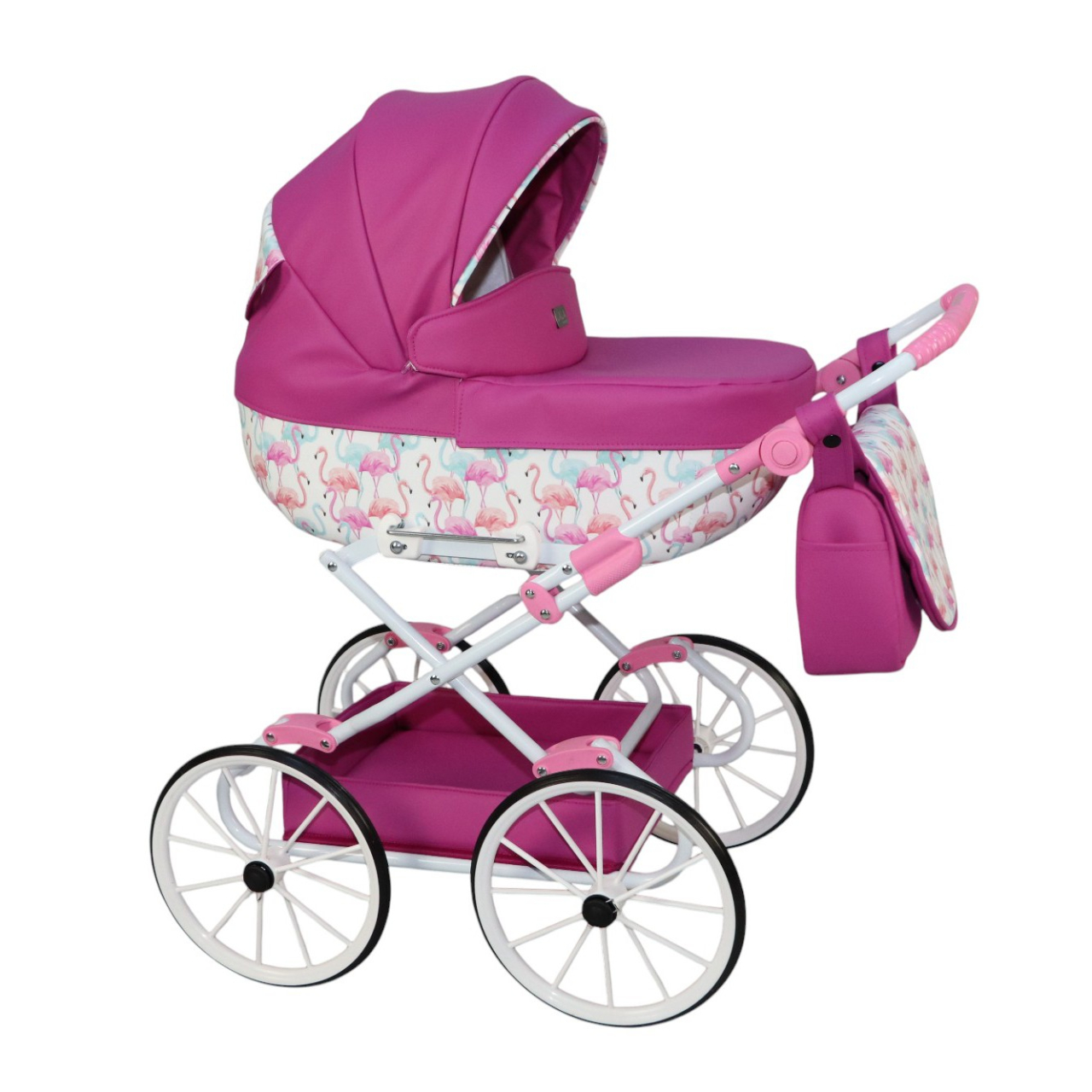 Cărucior pentru Păpuși Sojan Classic Fucsia cu Imprimeu Floral [2]