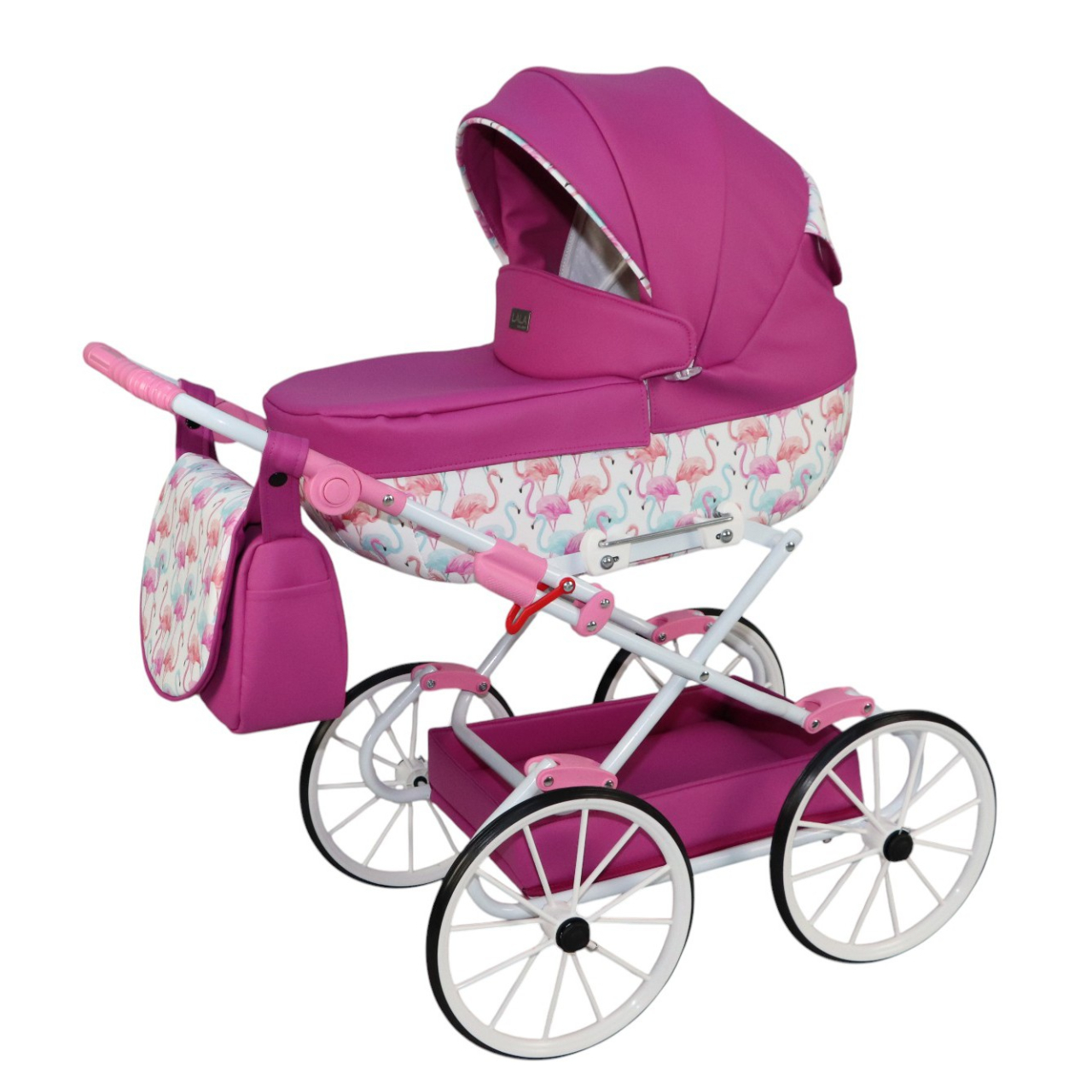 Cărucior pentru Păpuși Sojan Classic Fucsia cu Imprimeu Floral [3]