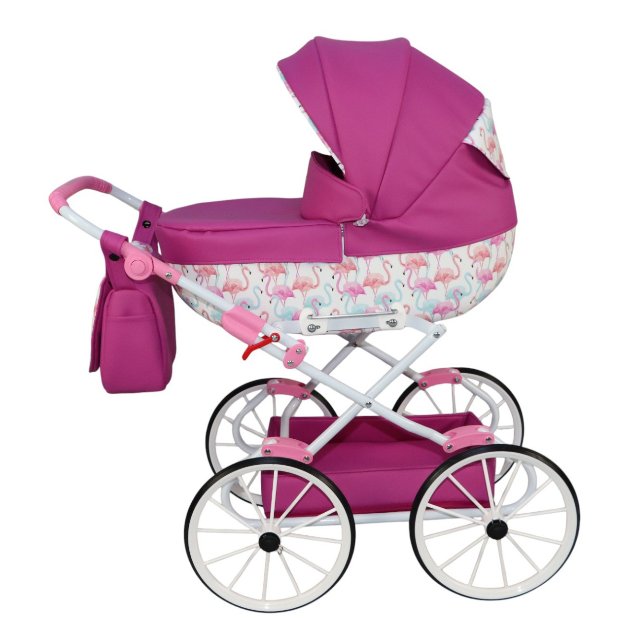 Cărucior pentru Păpuși Sojan Classic Fucsia cu Imprimeu Floral [4]