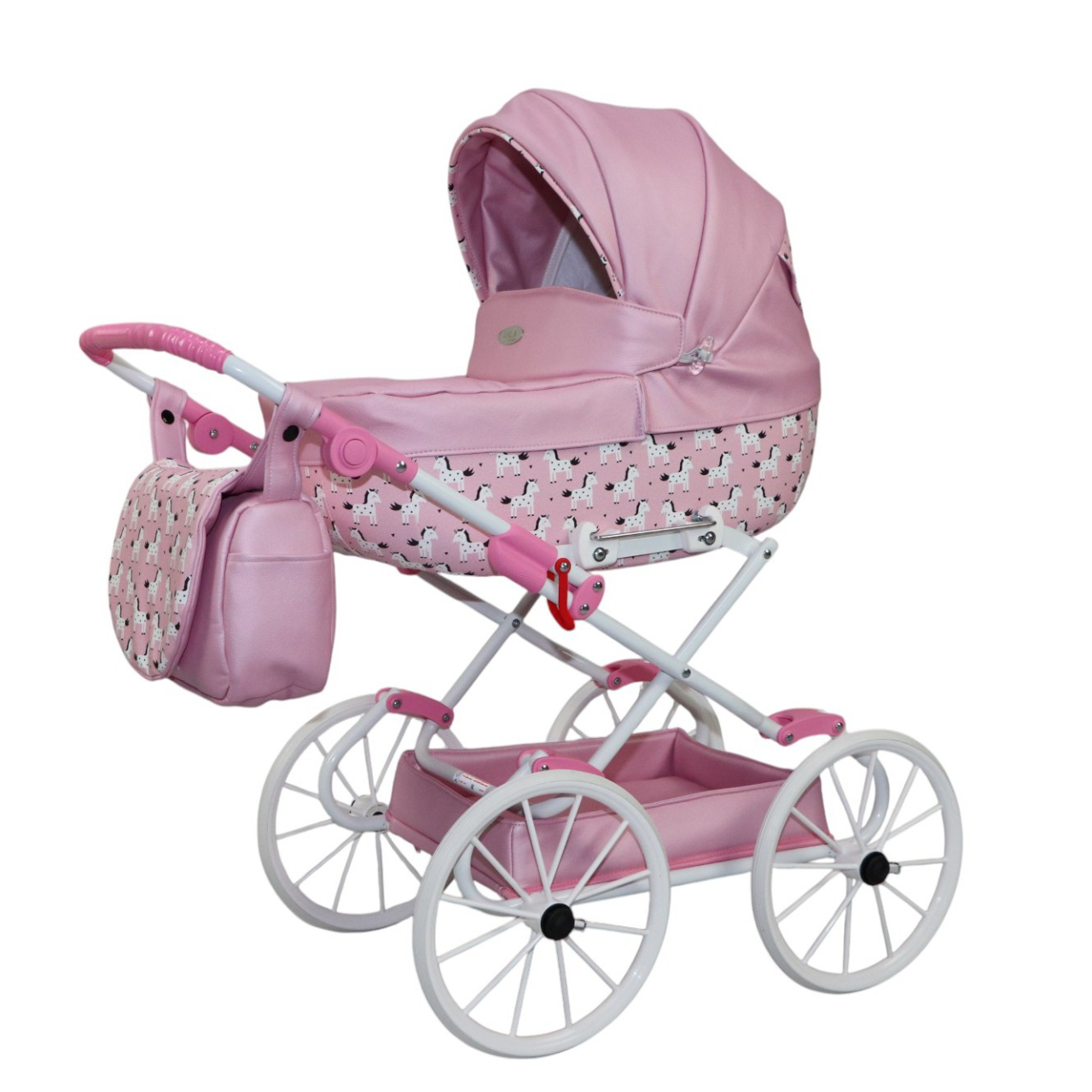 Cărucior pentru Păpuși Sojan Classic Roz Pudră cu Imprimeu Floral [2]