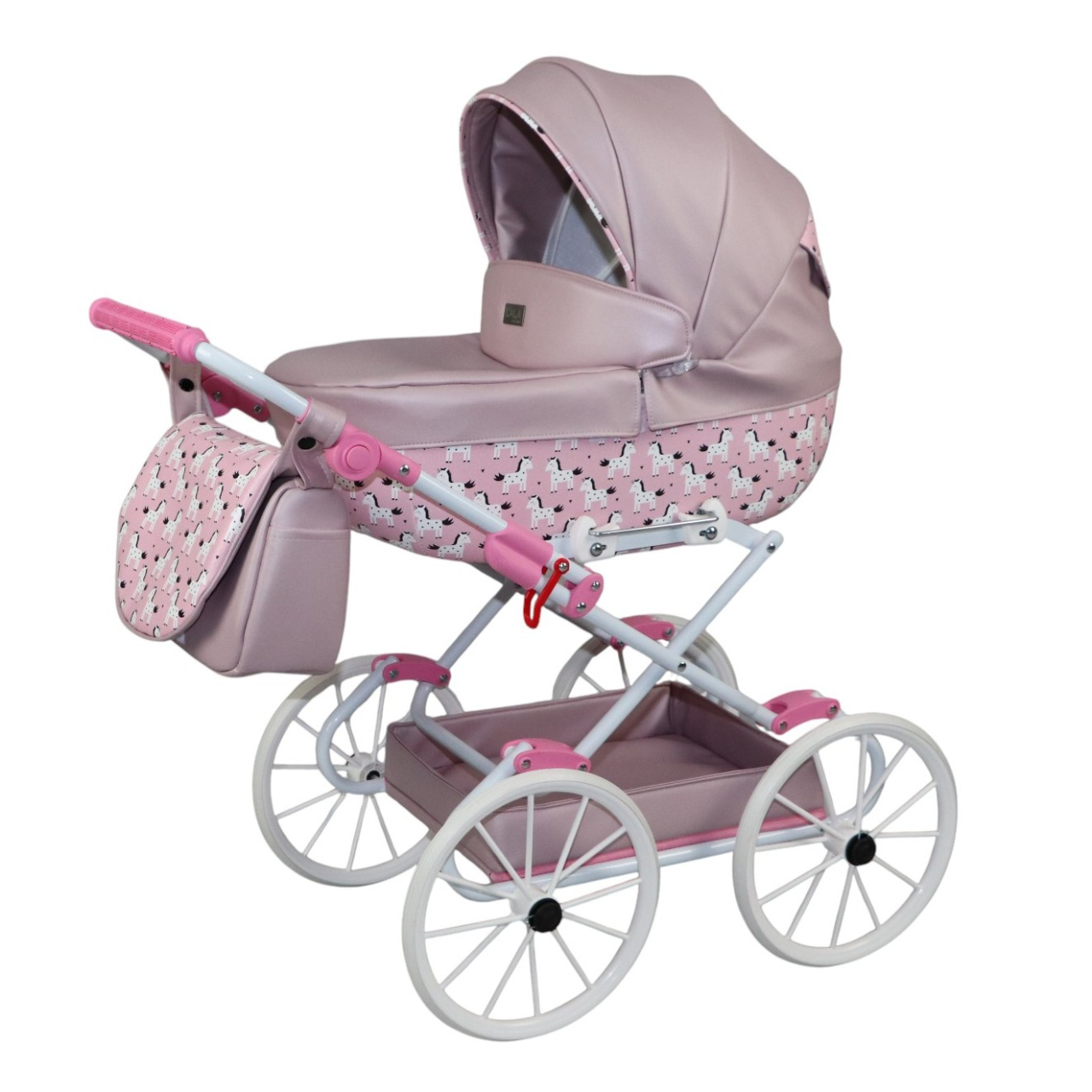 Cărucior pentru Păpuși Sojan Classic Roz Pudră cu Imprimeu Floral [4]