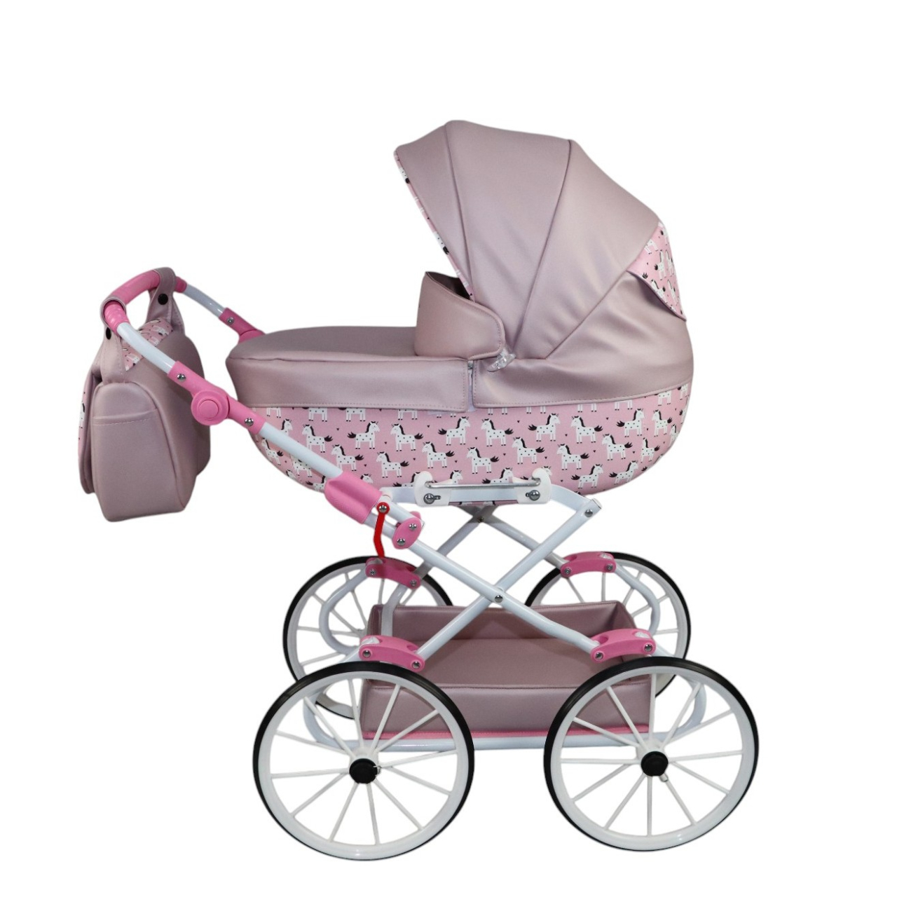 Cărucior pentru Păpuși Sojan Classic Roz Pudră cu Imprimeu Floral [5]