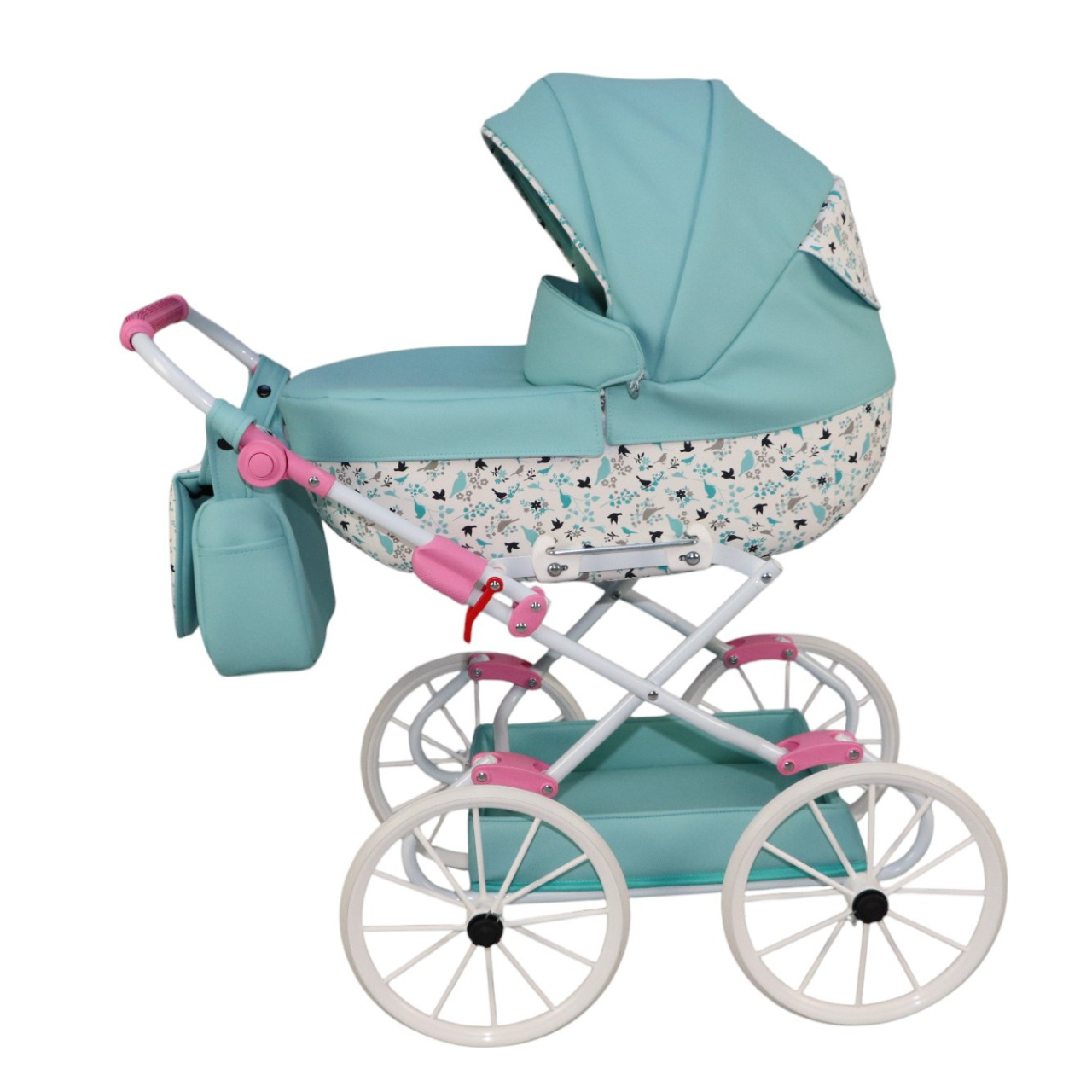Cărucior pentru Păpuși Sojan Classic Verde Mentă cu Imprimeu Floral [4]