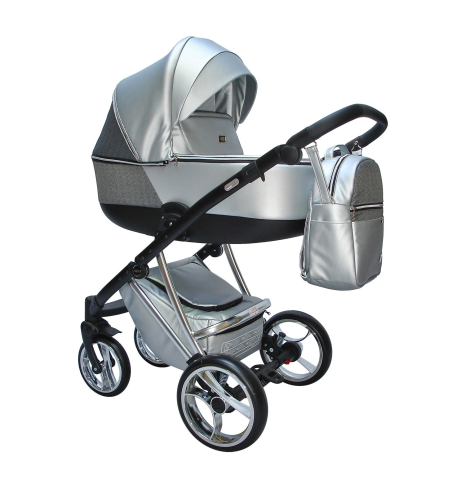 Cărucior 4 în 1 Sojan Agix Extra Argintiu Metalizat cu Cadru Negru
