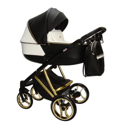 Cărucioare unisex - Cărucior 4 în 1 Sojan Agix Extra Negru și Crem cu Detalii Aurii