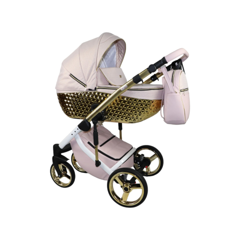 Cărucior 4 în 1 Sojan Happy Extra Roz Pal cu Detalii Aurii [1]