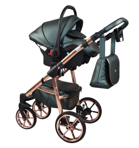 Cărucior 4 în 1 Sojan Mami Exclusive Verde Închis cu Detalii Rose Gold [2]