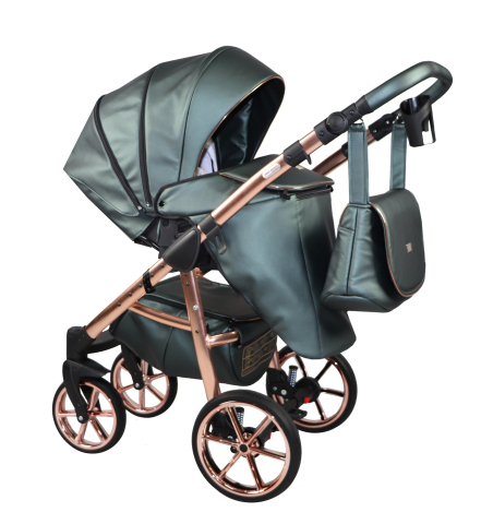Cărucior 4 în 1 Sojan Mami Exclusive Verde Închis cu Detalii Rose Gold [1]