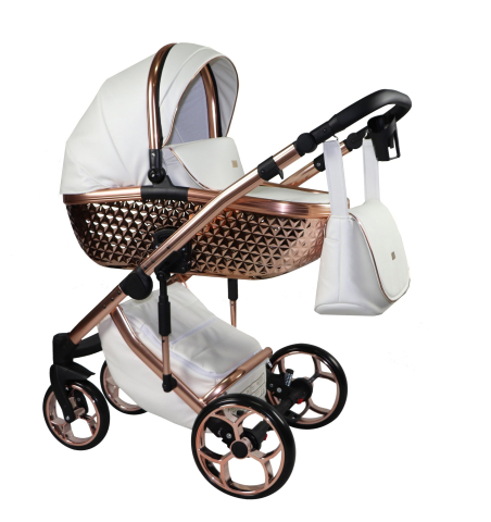 Cărucioare Exclusive - Cărucior 4 în 1 Sojan Xsara Exclusive Alb cu Detalii Rose Gold