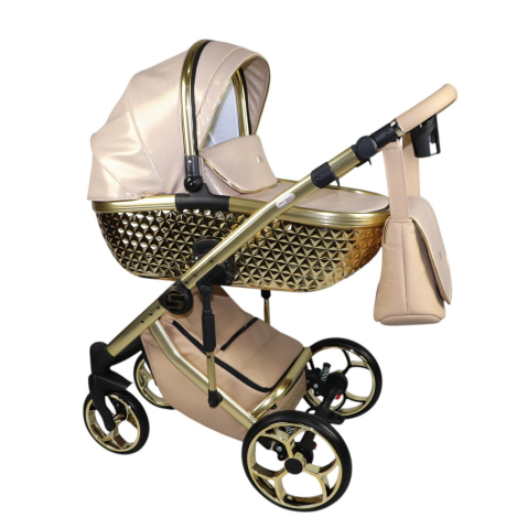 Cărucioare unisex - Cărucior 4 în 1 Sojan Xsara Exclusive Bej Șampanie cu Detalii Aurii