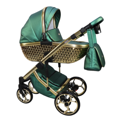Cărucioare unisex - Cărucior 4 în 1 Sojan Xsara Exclusive Verde Smarald cu Detalii Aurii