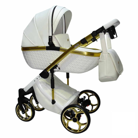 Cărucioare unisex - Cărucior 4 în 1 Sojan Xsara Standard Alb Perlat cu Detalii Aurii