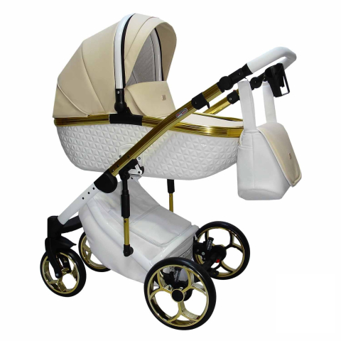 Cărucioare unisex - Cărucior 4 în 1 Sojan Xsara Standard Bej și Alb cu Detalii Aurii