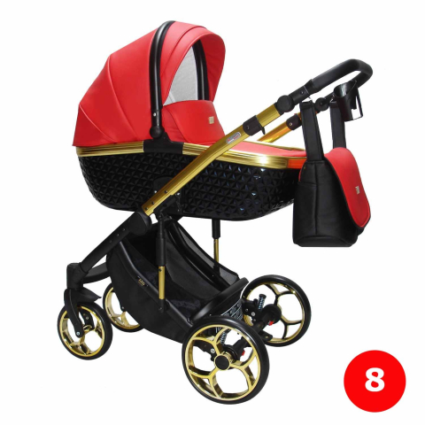 Cărucioare unisex - Cărucior 4 în 1 Sojan Xsara Standard Roșu cu Detalii Aurii