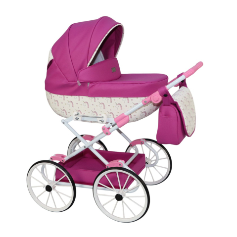 Cărucior pentru Păpuși Sojan Classic Fucsia cu Imprimeu Delicat [1]