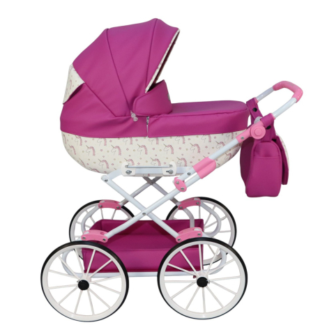 Cărucior pentru Păpuși Sojan Classic Fucsia cu Imprimeu Delicat