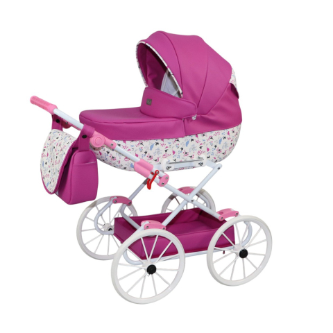 Cărucior pentru Păpuși Sojan Classic Fucsia Intens cu Imprimeu Floral [2]