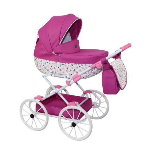 Cărucior pentru Păpuși Sojan Classic Fucsia Intens cu Imprimeu Floral [1]