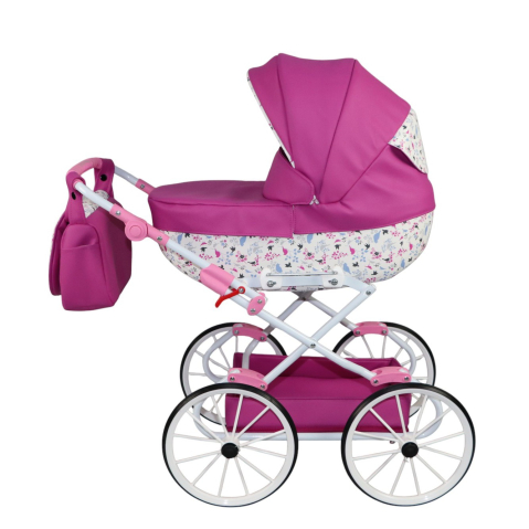 Cărucior pentru Păpuși Sojan Classic Fucsia Intens cu Imprimeu Floral [3]
