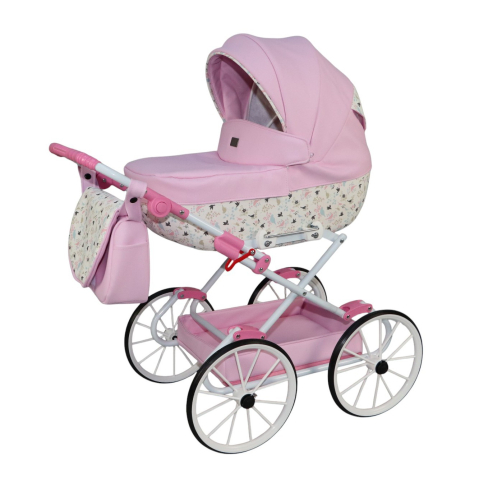 Cărucior pentru Păpuși Sojan Classic Roz cu Imprimeu Floral [2]