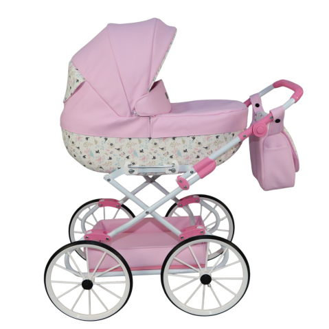 Cărucioare pentru păpuși - Cărucior pentru Păpuși Sojan Classic Roz cu Imprimeu Floral