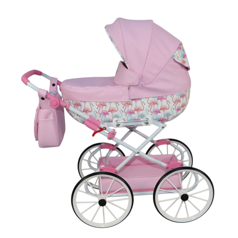 Cărucior pentru Păpuși Sojan Classic Roz Pal cu Imprimeu Floral [1]