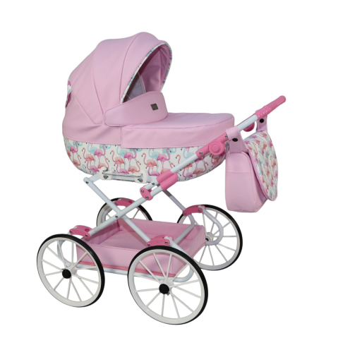 Cărucior pentru Păpuși Sojan Classic Roz Pal cu Imprimeu Floral [3]