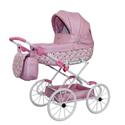 Cărucior pentru Păpuși Sojan Classic Roz Pudră cu Imprimeu Floral [1]
