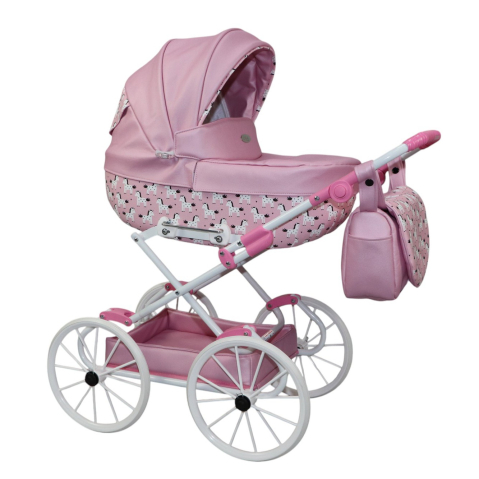 Cărucior pentru Păpuși Sojan Classic Roz Pudră cu Imprimeu Floral [2]